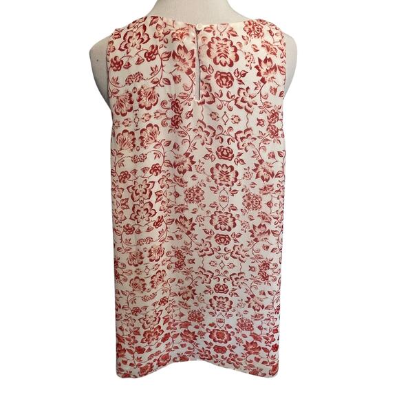 Max Studio Floral Sleeveless Top Womens Large White Maroon Blush Career Shell - Picture 4 of 9